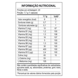 Tabela de informação nutricional do After, com os valores de Vitaminas do Complexo B, Vitamina C, Cisteína e Magnésio por porção.