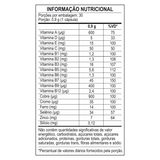 Tabela de informação nutricional do Cabelos e Unhas X, com a lista completa de vitaminas e minerais, incluindo Biotina, Zinco e Selênio.